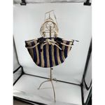 Sun N Sand Beach Tote Natural Navy Blue Stripe Woven Rope Handles Lined Zipper Photo 7