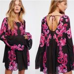 Free People EUC Symphony Bell Sleeve Dress / Tunic Top Black Floral Generous XS Photo 1