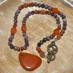 Energy Muse Strength Red Jasper, Carnelian, Sunstone & Charoite Beaded Necklace Photo 1