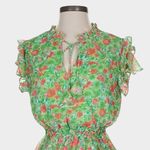 Reset by Jane Joelle Floral Ruffle Mini Dress Green Pink Tie Neck Small Photo 2