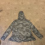 Jane and Delancey Gray Camouflage Longsleeve shirt with hoodie, ruffled at bottom Photo 3