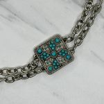 Faux Turquoise Studded Square Silver Chain Link Belt One Size (OS) ✨ Photo 7