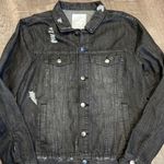 Rachel Roy LOVE beaded distressed denim jacket black Size M Photo 3