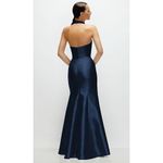 Alfred Sung  High-Neck Halter Open-Back Satin Trumpet Dress In Midnight Navy Photo 9