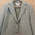 Talbots Vtg Talbot’s Blazer 100% Silk Plaid Houndstooth Grey Size 14 Petite Photo 1