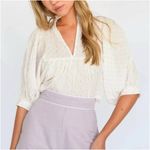 Never A Wallflower High Neck Top‎ Blouse In Pink Confetti Sz L Puff Sleeve White Size L Photo 1