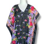 Vintage Santé Maxi Dress Black Baby Pink Dark Floral Caftan Butterfly Sleeve Photo 1