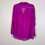 CAbi Purple Sheer Long Sleeve Button Down Shirt Womens L Classic Preppy Parisian Photo 1