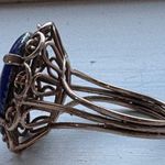 14k Gold Victorian Cobalt Blue Enamel Glass Floral Women’s Antique Ring Black Photo 7