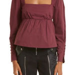 STAUD  Peggy Babydoll Blouse Plum Purple Square Neck XS NWT Empire Sleeve Top Photo 0