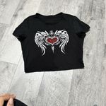 Emo Y2K Gemstone Rhinestone Embellished Crop Top Black Small Women’s angel wings Red Photo 1