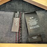 Bisou Bisou Denim Trench Jacket Red Stitch Women’s M Belted Dark Wash Photo 2