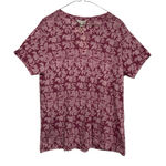 Lucky Brand NWT  Women XL Floral Print Short Sleeve T Shirt Burgundy Pink Casual Photo 0