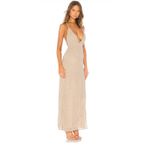 superdown REVOLVE X  Hailee High Slit Gold Slit Champagne Maxi Dress Size L NWT Photo 2