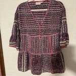 Maeve  Anthropologie Women's Size SP Lilyana Tiered Boho Tunic‎ Blouse Top Silk Photo 10