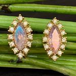 Vintage TARA Signed AB Crystal Aurora Borealis Marquis Navette Clip On Earrings Photo 0
