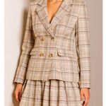 Majorelle  Rhea Double-Breasted Blazer, Tan Plaid, XL Photo 4