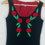 Vintage Texas Couture black button front midi dress rose embroidery. Size 4 Photo 3