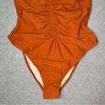 Cupshe Tempest Plunge Ruched Drawstring Cheeky One Piece Swimsuit Orange XL NWT Photo 6