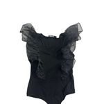 NY & CO Black Ruffle Shoulder Bodysuit Size Small Photo 4