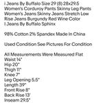 Jeans by Buffalo i Size 29 (8) 28x29.5 Women's Corduroy Pants Skinny Leg Pants Photo 5