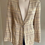 Vintage boho jacquard woven open front lightweight ornate jacket blazer S Gray Photo 0