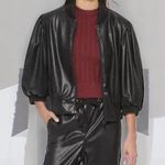 DKNY  Faux Leather 3/4 Sleeve Bomber Jacket size S 18” p2p Black $150 Retail NWOT Photo 0