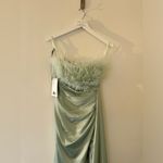 Mac Duggal NWT Strapless Feather Detail Satin Gown in Seafoam 2 Photo 8