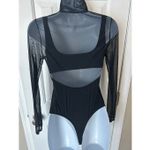 Forever 21  mesh long sleeve turtleneck black bodysuit size small tong Photo 2