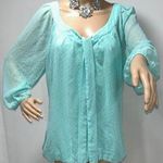 Dress Barn  Green Puff Sleeve Blouse with Tie Front Photo 0