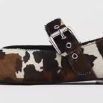 BOUTIQUE Vegan Cowhide and Leather Mary Jane Flats Brown Size 8.5 Photo 0