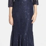 Alex Evenings Navy Blue Sequin Lace Trumpet Sleeveless Dress Jacket Size 8 Photo 0