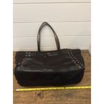 Victoria's Secret Black Striped Canvas Tote Bag Lace Up Gold Grommets Large Photo 6