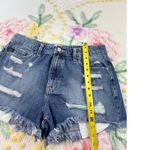 Kancan Distressed Cutoff Denim Shorts Rainbow Detail Women's Size L Blue Size L Photo 2
