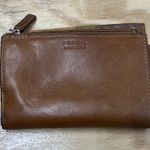 Fossil Brown Leather Warm Earth Tones Patchwork Wallet Bifold Zipper Coin Photo 1