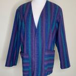 Vintage Striped Turquoise Purple Blue Wool Blazer Medium? Photo 0