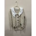 Ganni  Rope Knit Checkerboard Smiley Beige Cardigan Large Collared Preppy Italy Photo 2