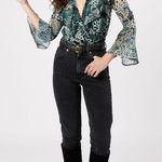 Band Of The Free New Floral Flare Long Sleeve Bodysuit Black Emerald Size Medium Photo 3