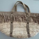 IKKS | women’s fringe, straw tote bag. Tan Photo 1