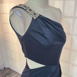 Kurt Thomas liquid blue stretch satin embellished one shoulder cutout gown Size 2 Photo 3