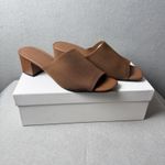 Quince Italian Leather & Eco Knit Heeled Mule Cognac Shoes Women US 8 Photo 1