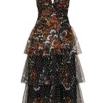 Marchesa Notte Dot Tiered Tulle Fliral Midi Dress sz 2 Black Photo 1