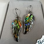 Wild Pearle Stours‎ Abalone Shell Wing Earrings Hypoallergenic Posts Iridescent Silver Photo 2