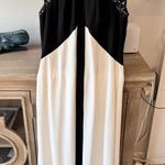 Mikael Aghal Elegant Black & White Satin Dress Crochet Embellished Top Size 8 Photo 0