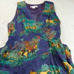 Dennis Goldsmith Vintage Dress Size 8 Horse Equestrian Print Sleeveless Rayon Blue Photo 2