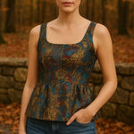 Anthropologie By  Sallie Metallic Jacquard Peplum Top  Multicolor Size 6 Photo 0