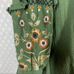 ZARA ‎ Green Ruffle Floral Embroidered Beaded Mock Neck Peasant Top Photo 4