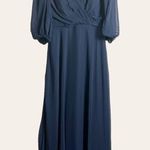 Navy Blue Pleated Chiffon V Photo 2