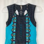 Free People  | Water Lily Turquoise Black Crochet Embroidered Aztec Mini Dress Photo 1