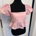 Altar'd State Altar’d State Cropped Puff Sleeve Stretchy Midrift Top Shirt Ruffles Pink NWOT Photo 2